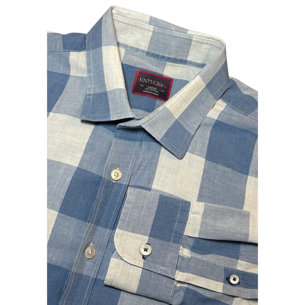 UNTUCKit Blue and White Plaid Casual Button Down Shirt